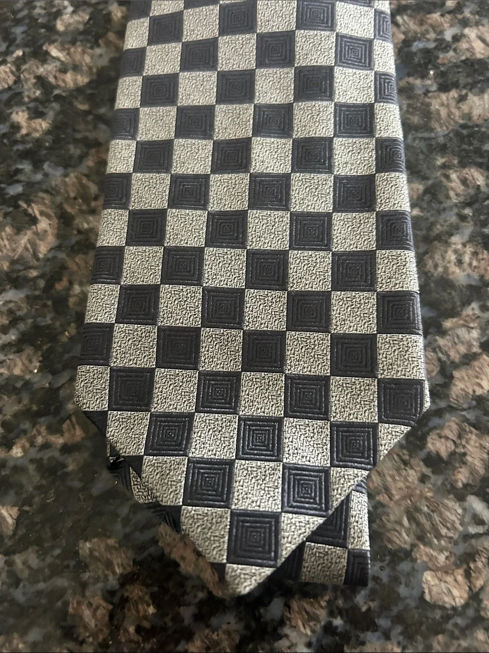 TODAYS MAN MADE IN ITALR BLACK AND SILVER CHECKERED SILK TIE